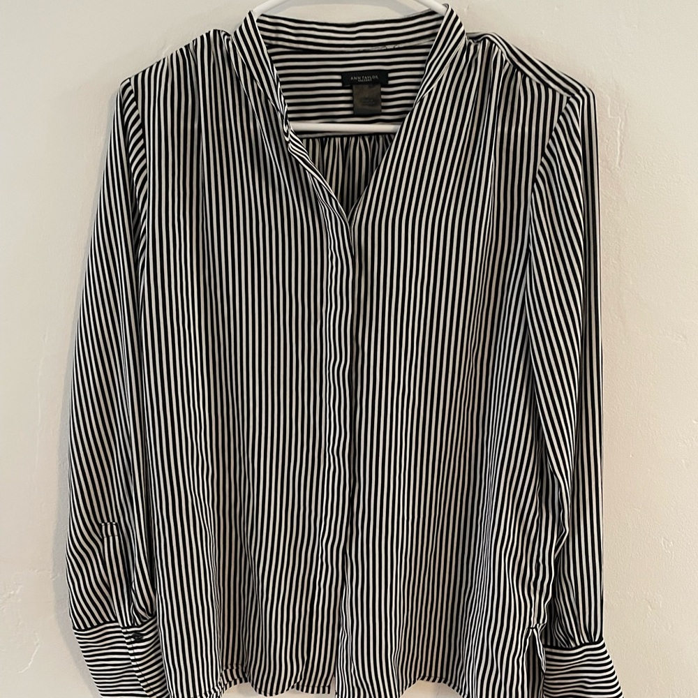 Anne Taylor black and white striped blouse